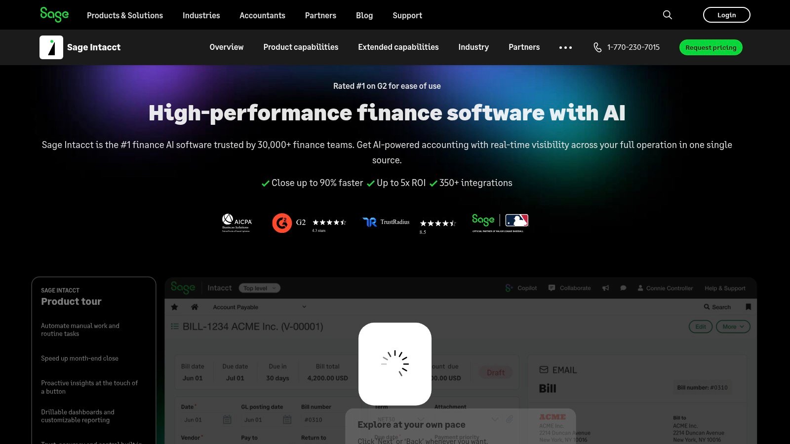 Sage Intacct product page screenshot