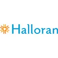 Halloran logo, an orange starburst mark beside the name Halloran in blue lettering, a Sage Intacct customer reference published by Sage