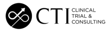 CTI Clinical Trial and Consulting wordmark beside a black circular emblem containing an infinity symbol crossed by an upward arrow