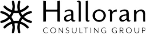 Halloran Consulting Group wordmark in black, with a stylised starburst symbol to the left of the company name and the words Consulting Group set in small capitals beneath