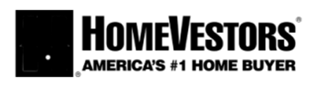 HomeVestors logo: a black square house icon beside the HomeVestors wordmark, above the strapline America's number one home buyer