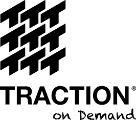 Traction on Demand logo: a three-by-three grid of angled black T shapes above the word TRACTION in heavy black capitals, with on Demand written in handwriting beneath