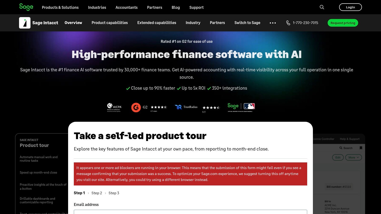 Sage Intacct product overview page
