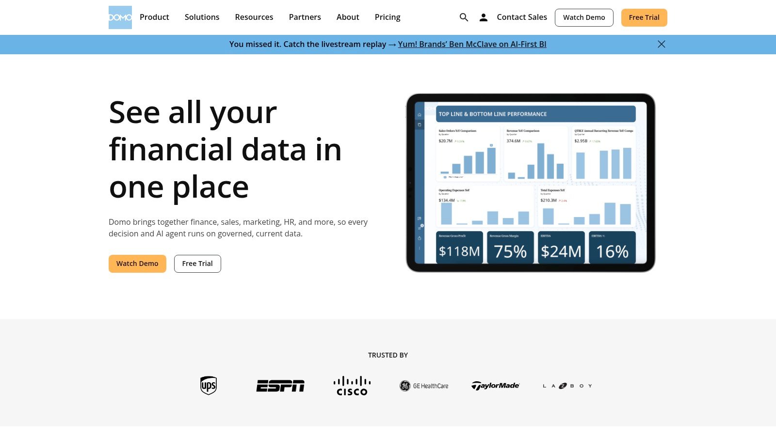 Domo finance dashboards screenshot