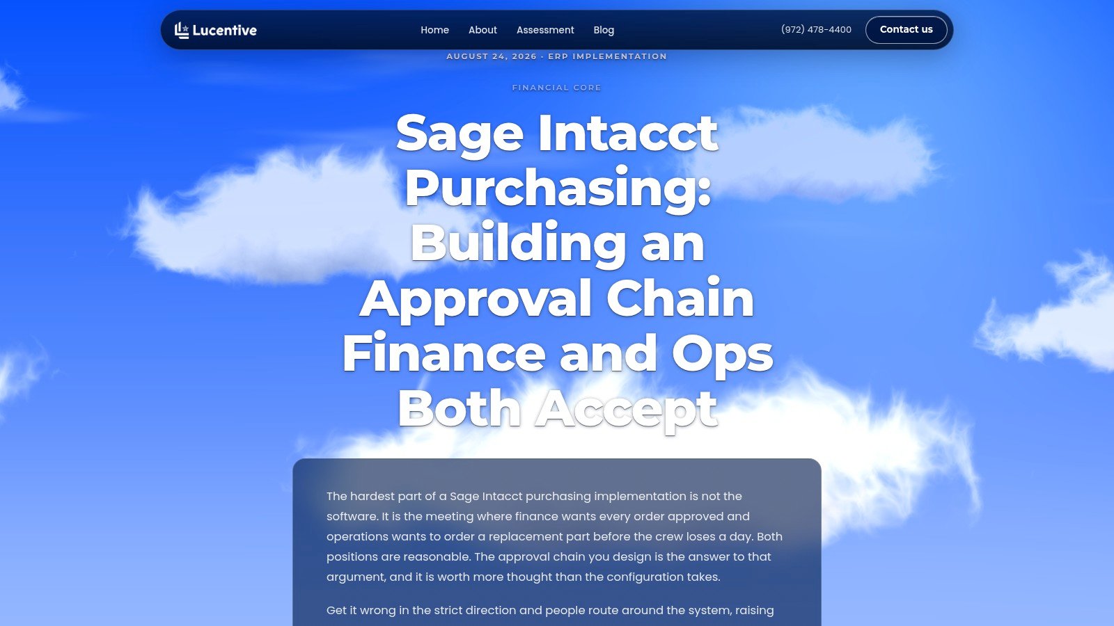 Lucentive Sage Intacct purchasing page