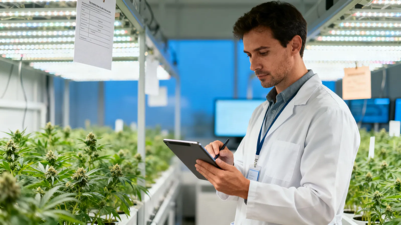 A manager tracking inventory in a licensed cultivation facility
