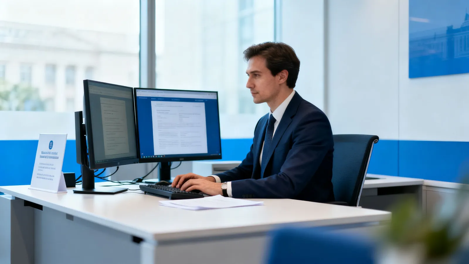 A finance professional working in a wealth management office