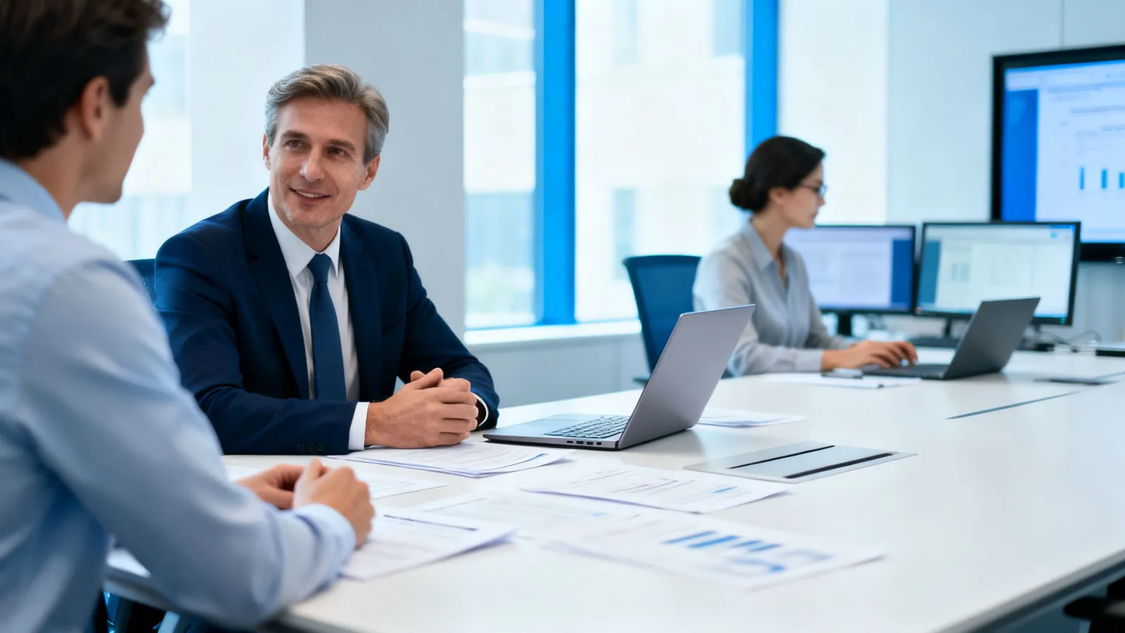 Financial advisors and an operations manager in a meeting