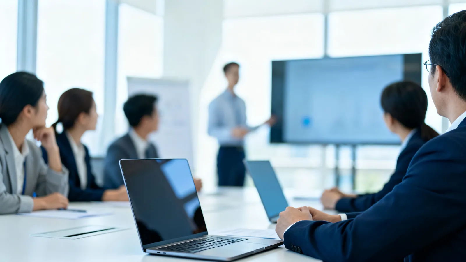 A finance team listening during a vendor presentation