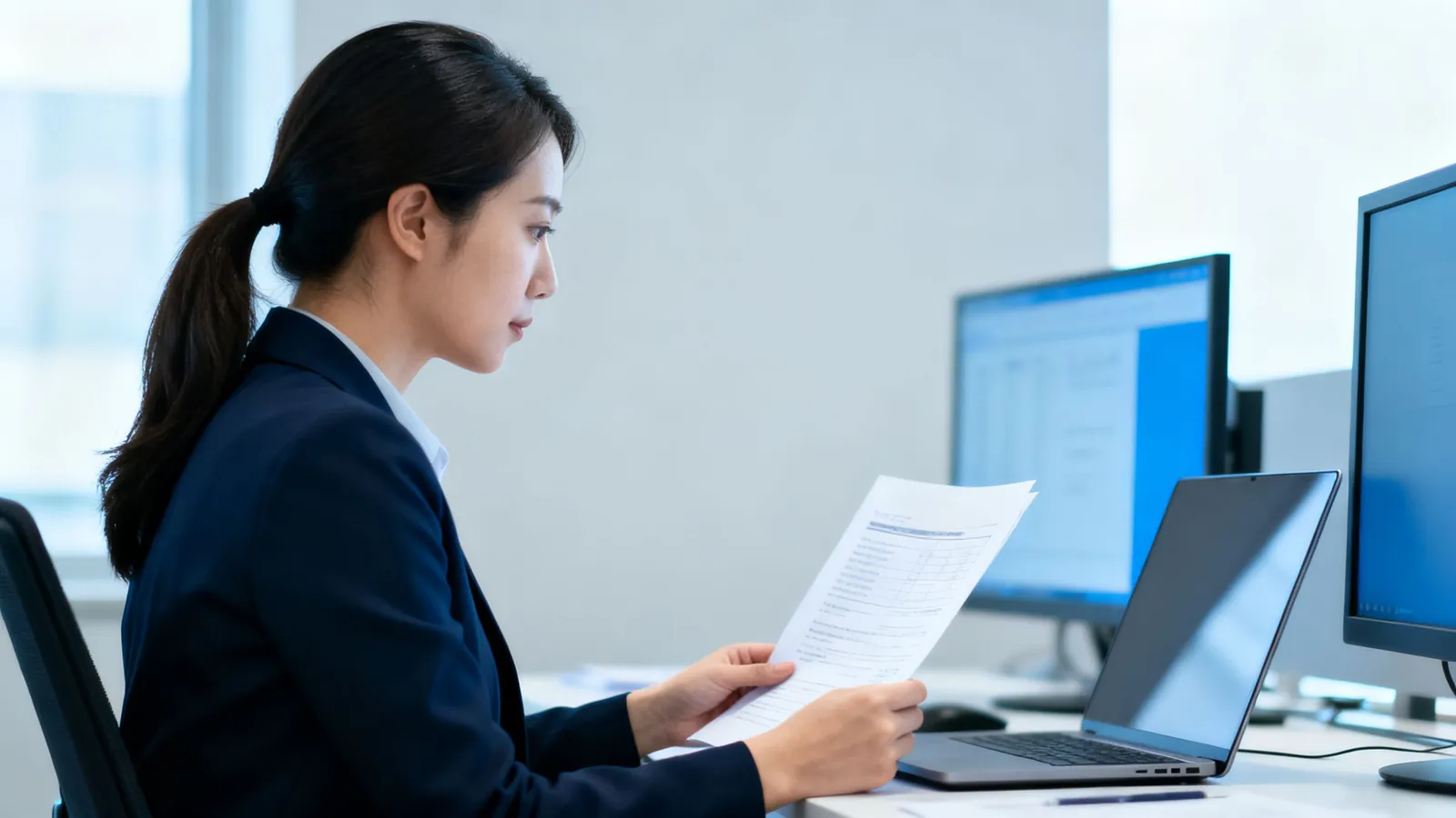 A controller working through the month-end close at her desk