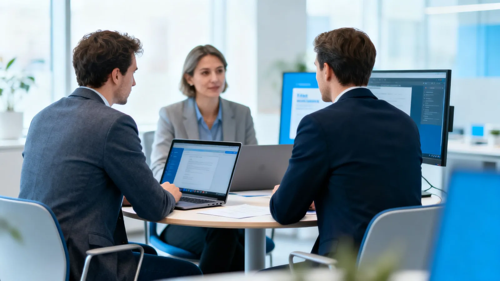 Two company founders meeting with a consultant