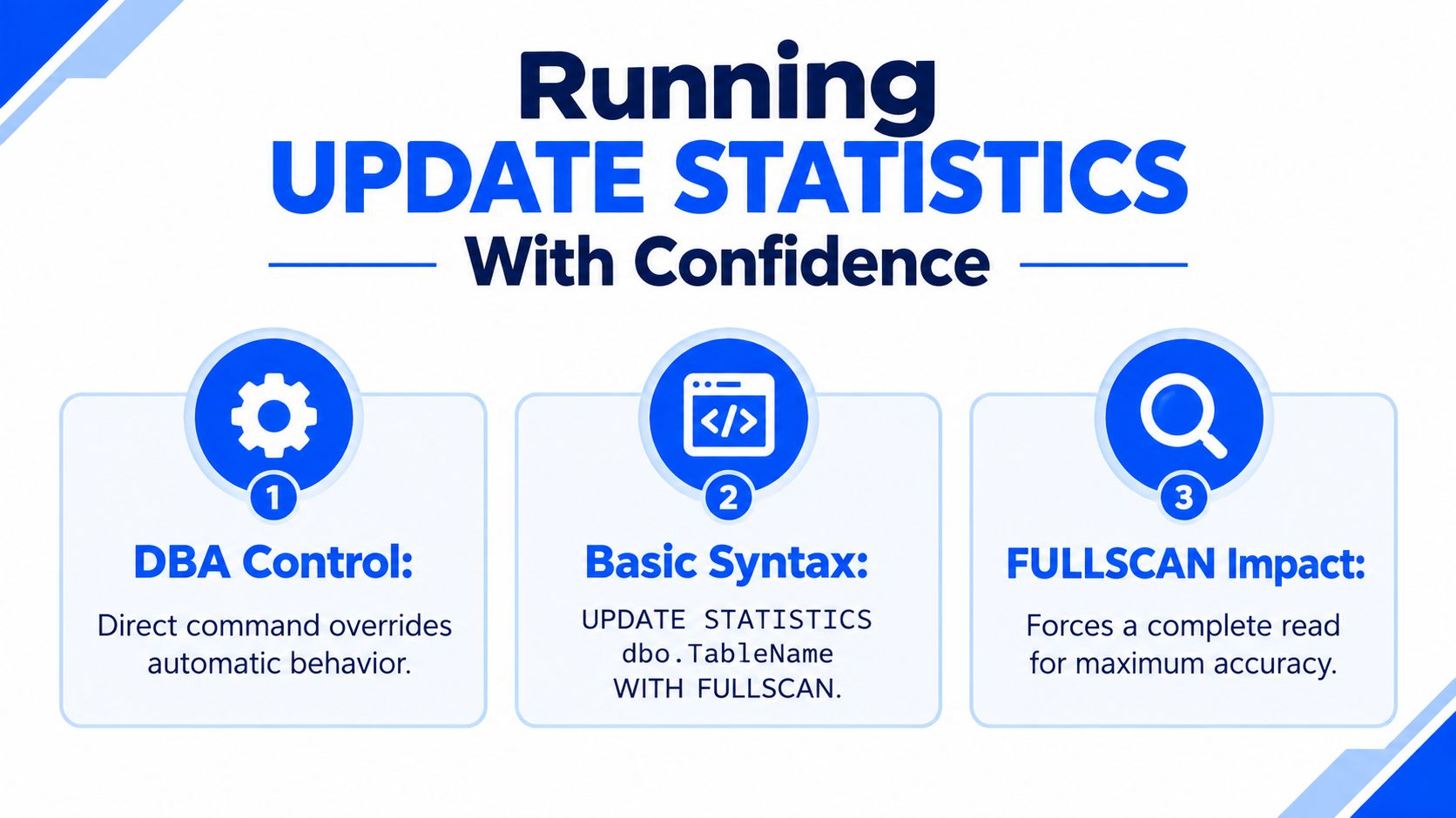 A visual guide explaining how to run update statistics in SQL Server with confidence and accuracy.